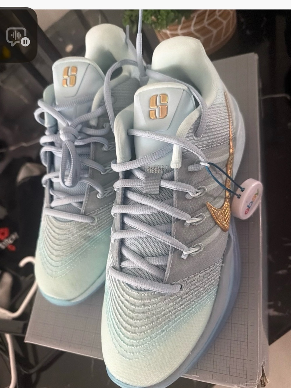 Nike Women’s Sneakers in Light Blue with Gold Swoosh